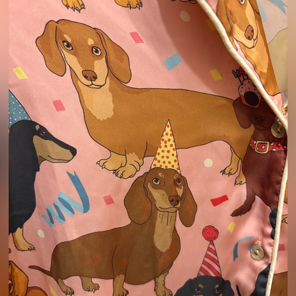 NWOT Karen Mabon Hot Dog Dachshund Birthday Pajama Top Women’s Small - Picture 4 of 10